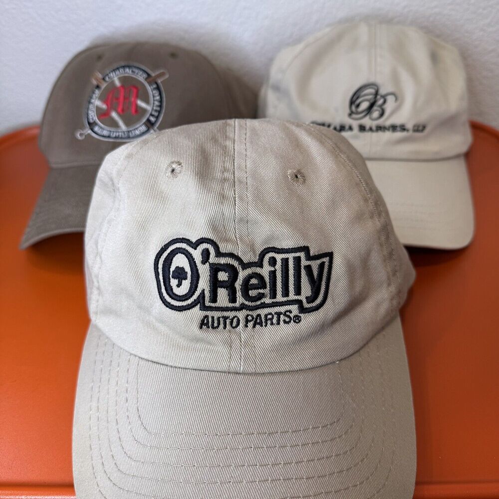 Lot of 3 Brown Hats Assorted O'Reilly Auto Parts Embroidered Adjustable (Used)